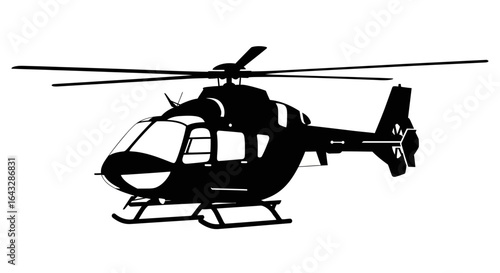 Black and White Silhouette of a Helicopter.