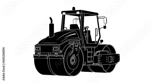 Black and White Silhouette of a Tandem Vibratory Roller.