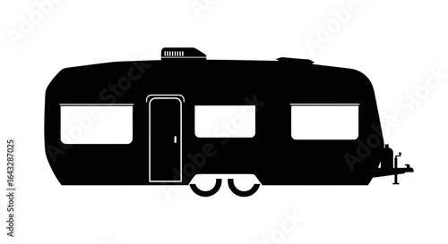 Black Silhouette of a Caravan Trailer with Windows and Door.