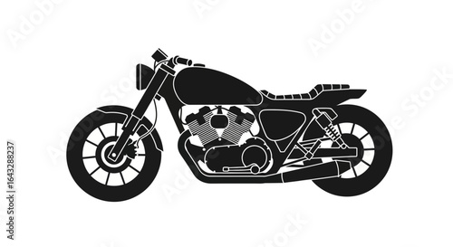 Classic Black and White Motorcycle Silhouette Illustration.