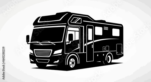 Class A Motorhome Silhouette Black and White RV Illustration.