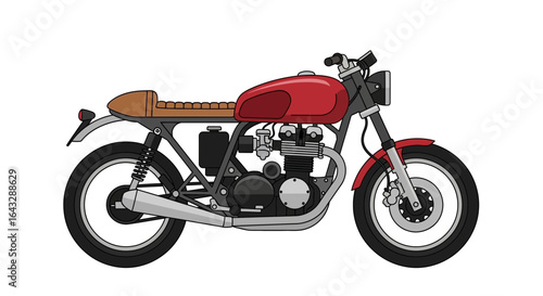 Classic Red Cafe Racer Motorcycle Illustration.