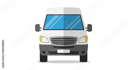 Front View of a White Delivery Van with Gray Details.