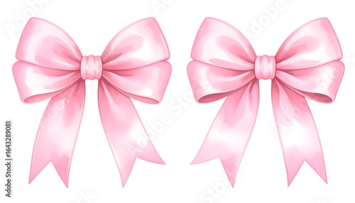 Charming watercolor illustration of two delicate pink bows on a white background