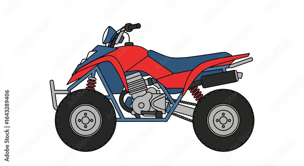 Obraz premium Red and Blue FourWheeler ATV Quad Bike Illustration.