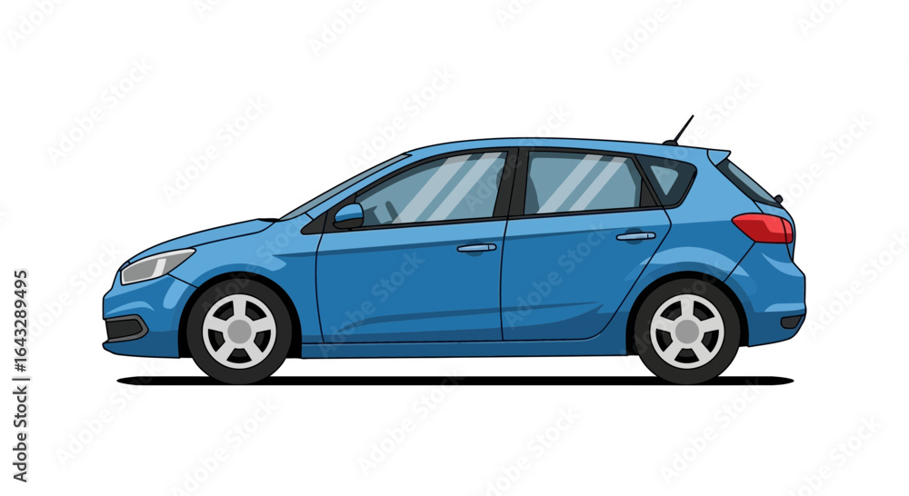 Side Profile of a Blue Hatchback Car. Side Profile of a Blue Hatchback Car.