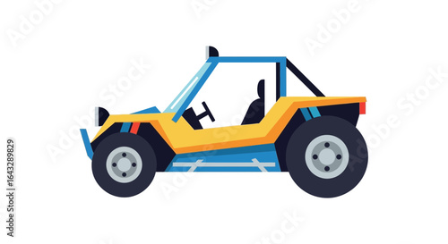 Yellow and Blue OffRoad Buggy with Large Tires.