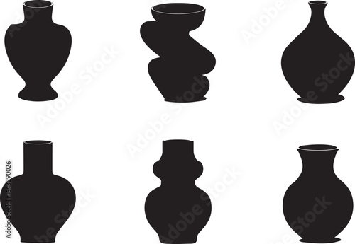 Diverse black vase silhouettes with varied shapes and forms pottery ceramic