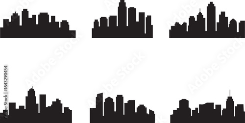 Diverse urban cityscapes collection black silhouettes skyline