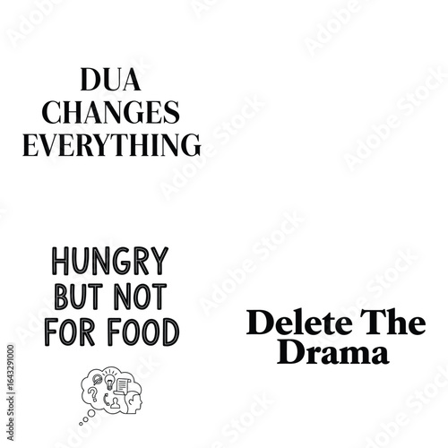Art of collection of motivational and humorous quotes and phrases, isolated on white background