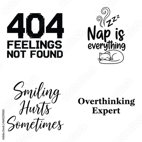 Art of compilation of relatable quotes on emotions, technology, and selfawareness, isolated on white background
