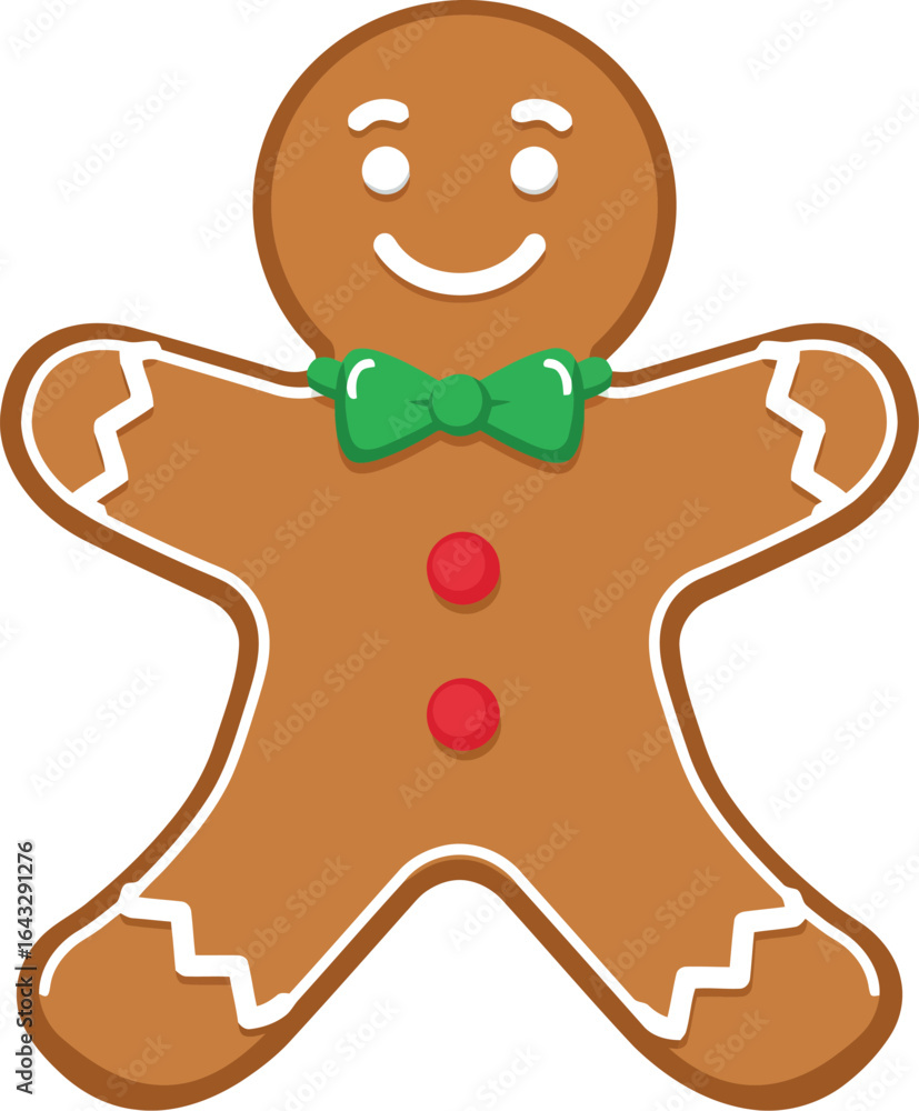 Obraz premium Smiling gingerbread man with green bow tie