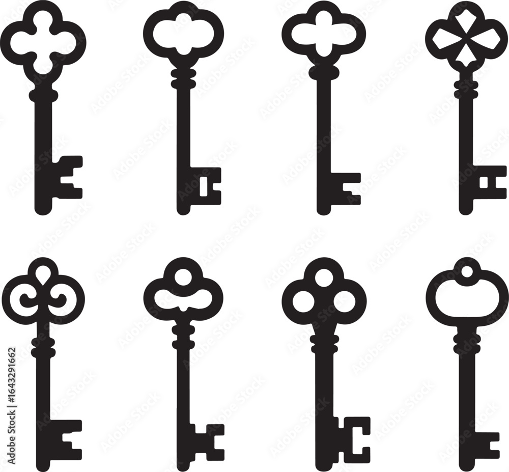 Ταπετσαρία Ornate antique keys collection black silhouettes vintage