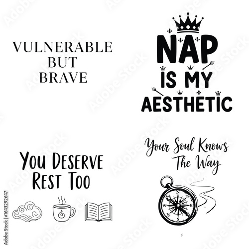 Art of collection of motivational and inspirational quotes and sayings with typography, isolated on white background