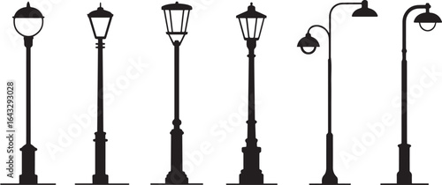 Various vintage lampposts silhouettes street light