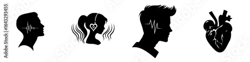 Conceptual representations of emotional health and heart connection in silhouettes