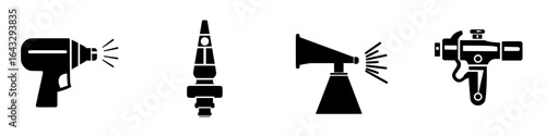 Various types of signaling devices including horns, whistles, and other tools in a minimalist style