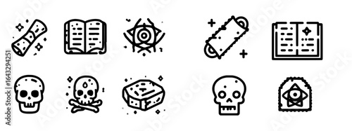 Archaeology is symbolized by icons including ancient manuscripts, maps, shovels, artifacts, fossils, and skulls, which are utilized in the design of web pages and mobile applications focused on