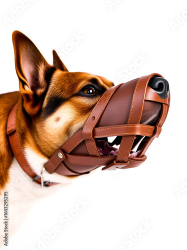 brown leather dog muzzle on white background