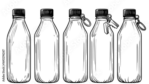 This 3D water bottle features a glass gym sport drink design, with a transparent or white empty plastic container and cap, and is a reusable flask, boasting a realistic design, glossy metal package,