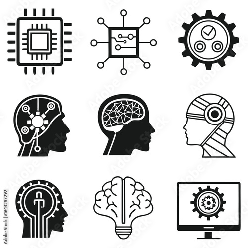 ChatGPT said:
Artificial intelligence and technology icons, AI brain and chip vectors, machine learning symbols, neural network graphics, futuristic tech ideas
