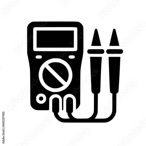 Digital Multimeter Icon – Minimalist Electronic Measuring Tool with Dial, Display, and Probes