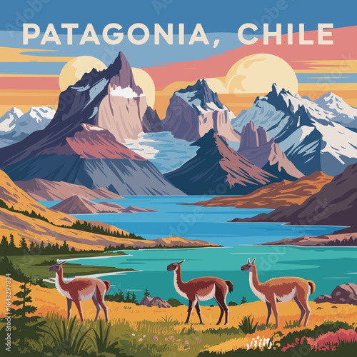 Patagonia Chile Retro Travel Poster