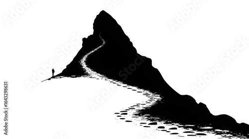 Mountain hiking path symbol in black silhouette,