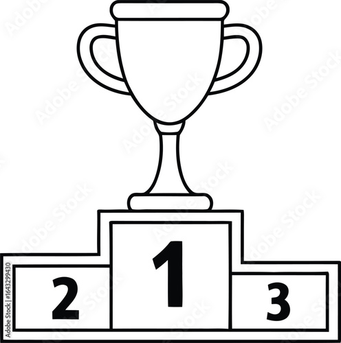 Winners Podium: First Place Trophy, Black and White Line Art Illustration, trophy, winner, podium