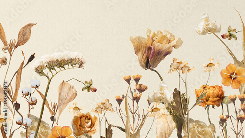 Obraz na plátně Aesthetic autumn flower computer wallpaper, seasonal botanical background