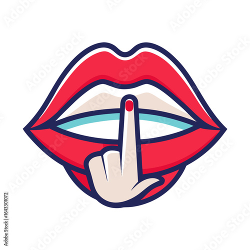 Stylized Mute Symbol with Finger on Lips, Silence Concept Vector