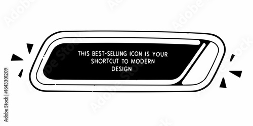 Hand drawn banner with geometric accents and text promoting modern design in black and white style art