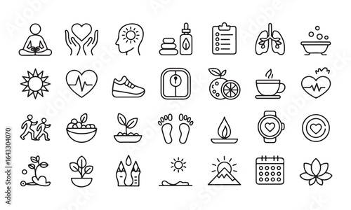 Collection of wellness and healthy lifestyle outline icons