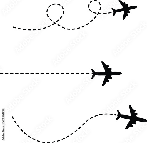 Airplane flight paths in vector illustration