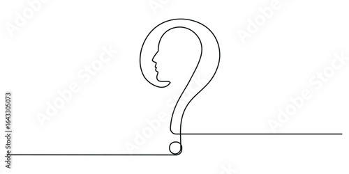 One continuous drawing of a question mark, Question mark continuous one line drawing. Asking sign in simple linear style.  Hand drawn Editable stroke	
