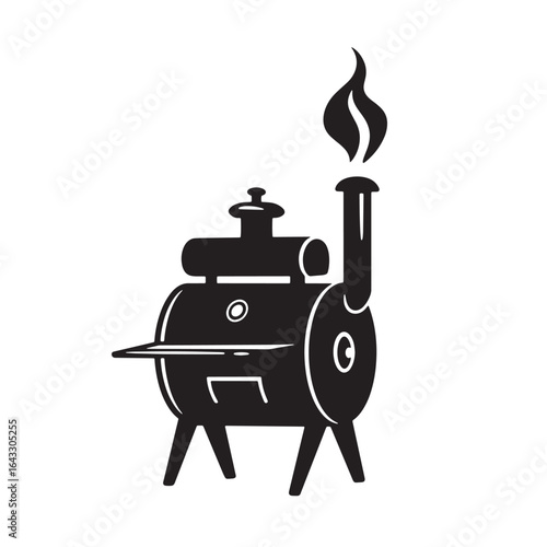Black and white bbq smoker grill vector illustration for outdoor cooking and barbecue