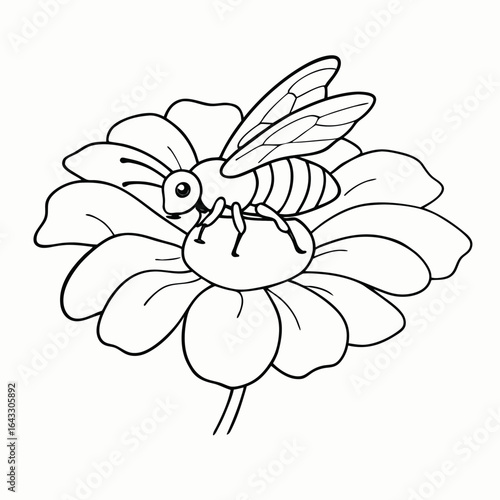 Bee pollinating flower illustration with copy space for nature and spring themes