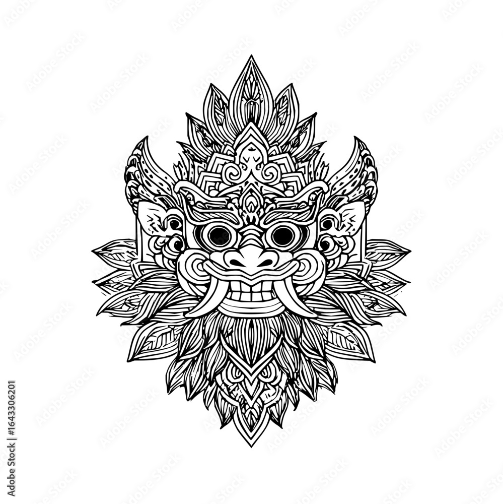Obraz premium Detailed monochrome drawing of a mythical creature with ornate patterns and sharp teeth design art
