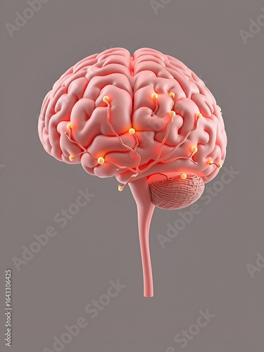 human brain, nerves with circler system anatomy. 3d illustration