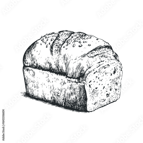 Line drawing of a loaf of bread with seeds sprinkled on top