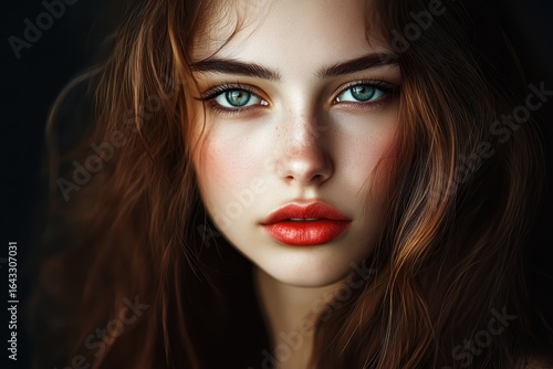 Wallpaper Mural Stunning close-up portrait of a woman with striking green eyes and natural makeup Torontodigital.ca