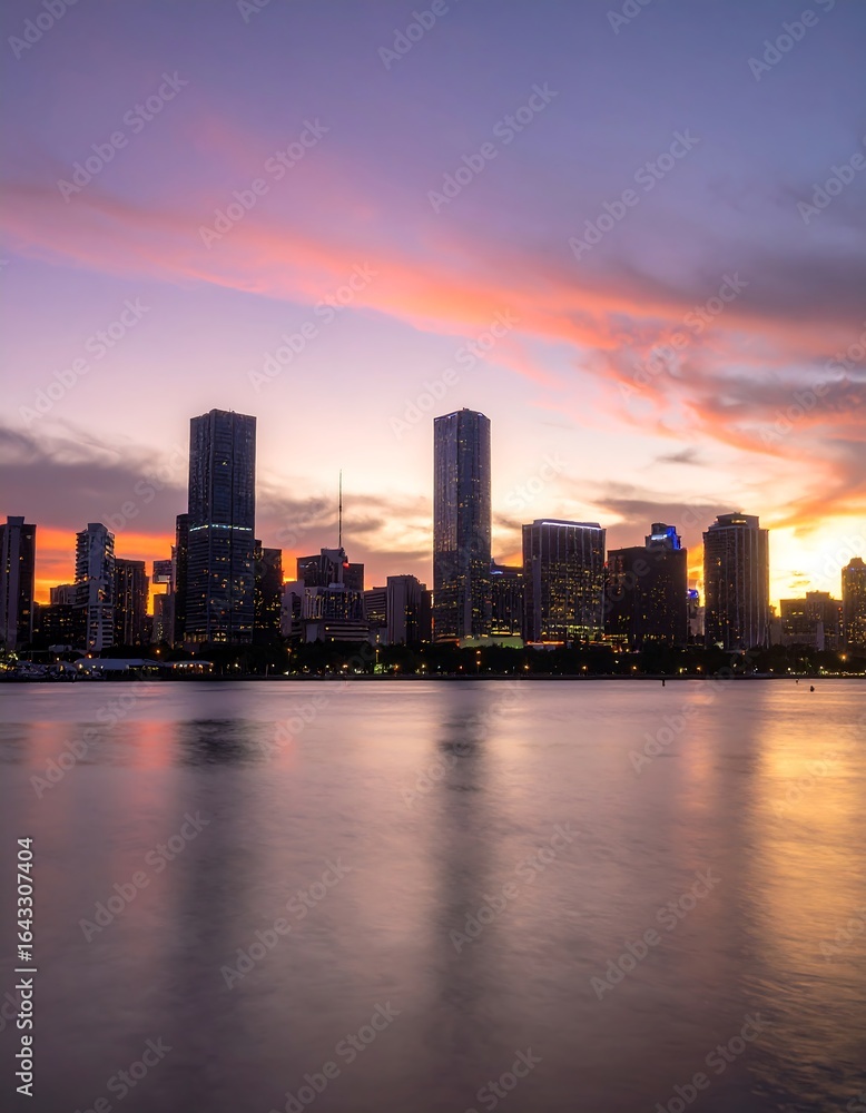 Fototapeta premium Cityscape sunset over water