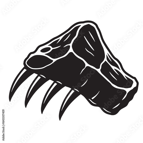 Creative illustration of a carnivorous claw combined with a slice of raw meat