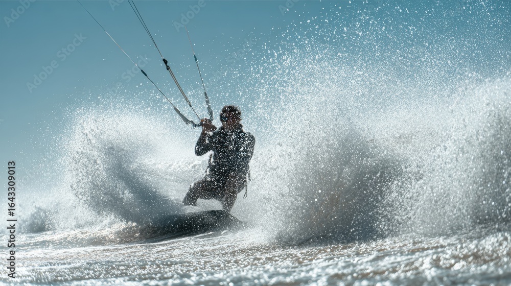 Obraz premium Dynamic kite surfing adventure on ocean waves