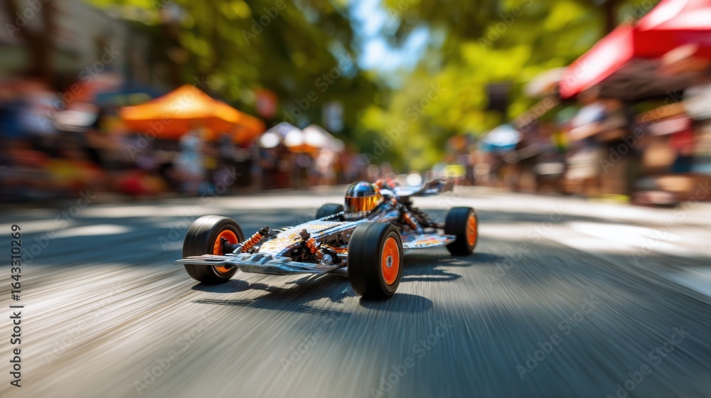 Fototapeta premium Action-packed remote control car racing on sunny day