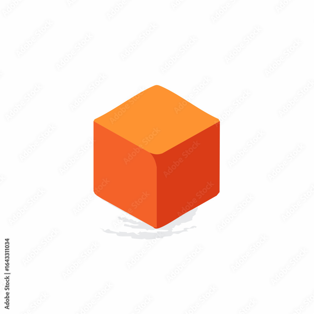 Fototapeta premium Orange Cube Isometric View on White, Geometric Solid Shape Illustration