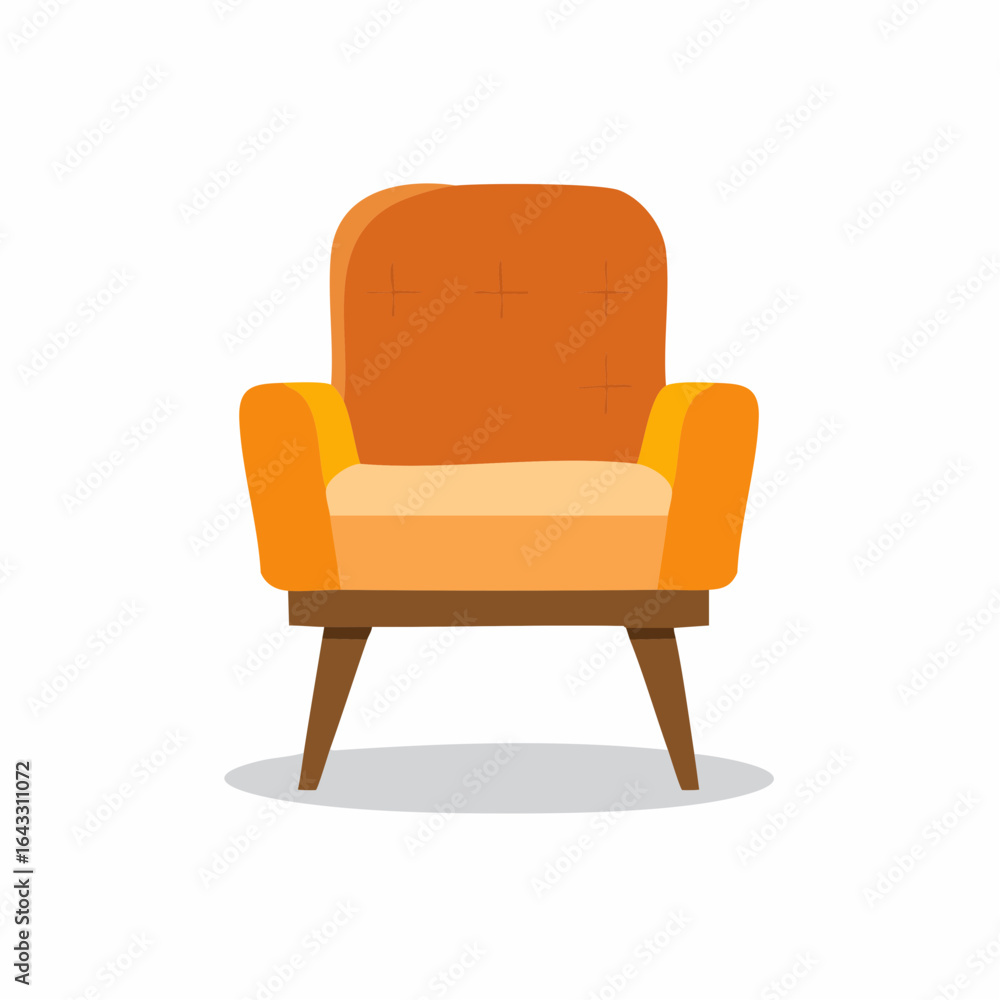 Naklejka premium Retro Orange Armchair Furniture Illustration: Comfortable Seating, Relaxing Home Interior Decor Element