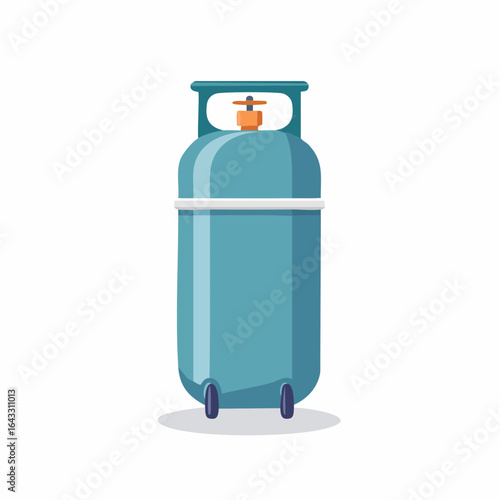 Blue Gas Cylinder Tank with Valve and Wheels Flat Design Illustration