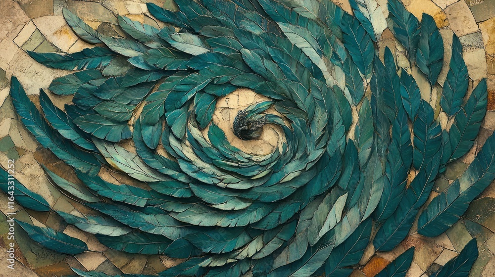 Obraz premium Artistic representation of feathers in swirling formation with textured background