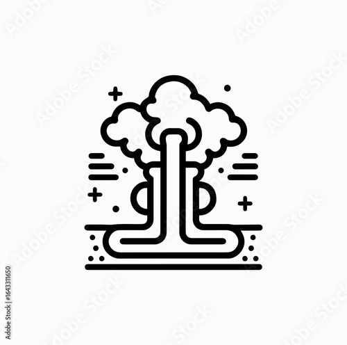 Geothermal Energy Icon – Underground Pipes with Steam Outline Vector